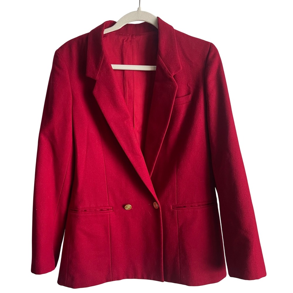 Vintage Pierre Cardin Red Wool Blazer SZ S Gold Button Preppy Nautical Old Money